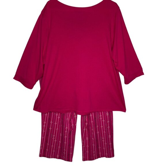 Cacique Pajama Set 3/4 Sleeve Top Matching Pants Sz 22/24 Striped Heart Pattern - Picture 2 of 14